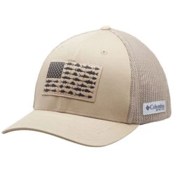 Columbia Men's PFG Mesh Fish Flag Ball Cap - High Crown -Hang Time Shop Mesh Fish Flag Ball Cap 1836811 220 TUSK FRONT